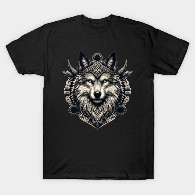 Wolf Fenrir Norse Mythology Viking Warrior T-Shirt by TomFrontierArt